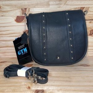 Gun Tote’n Mamas Studded Black Leather Flap Crossbody Purse Concealed Carry 9x8
